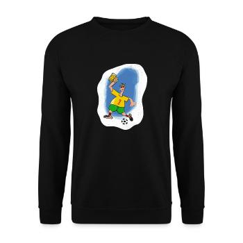 Bierkrug Fussball Spieler Comic - Unisex Pullover - Schwarz - Vorne - Alina (178cm) & Michal (187cm)