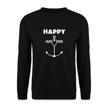 Happy Anker zufrieden froh fröhlich glücklich - Unisex Pullover - Schwarz - Vorne - Alina (178cm) & Michal (187cm)