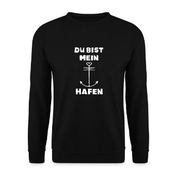 Du bist mein Hafen Liebeserklärung Spruch - Unisex Pullover - Schwarz - Vorne - Alina (178cm) & Michal (187cm)