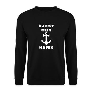 Du bist mein Hafen - Moinsager Spruch - Unisex Pullover - Schwarz - Vorne - Alina (178cm) & Michal (187cm)