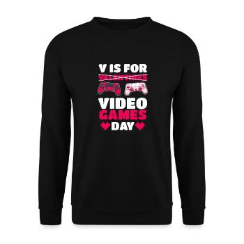 V steht für [Valentinstag] Videospiele - Unisex Pullover - Schwarz - Vorne - Alina (178cm) & Michal (187cm)