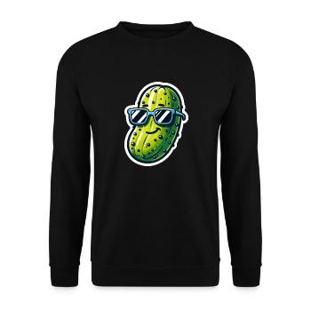 Gurken-Coolness im Sonnenschein - Unisex Pullover - Schwarz - Vorne - Alina (178cm) & Michal (187cm)