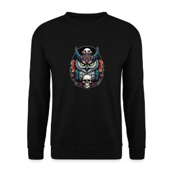 Hibou décoratif avec crâne et pétales de rose - Sweat-shirt Unisexe - noir - Devant - Alina (178cm) & Michal (187cm)