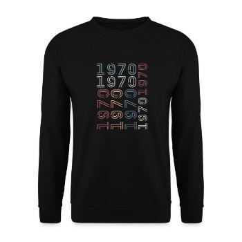 Geboren im Jahr 1970 Retro 1970er Jahre Geburtstagsgeschenk - Unisex Pullover - Schwarz - Vorne - Alina (178cm) & Michal (187cm)