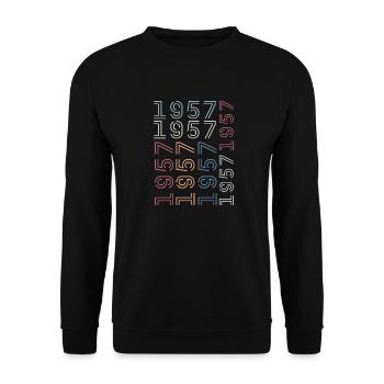 Jahrgang 1957 Geburtstagsgeschenk 1957 Retro 1957 - Unisex Pullover - Schwarz - Vorne - Alina (178cm) & Michal (187cm)