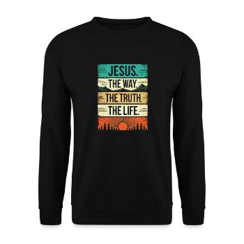 Jesus Gott Bibel Kirche Christlicher Glaube Glauben - Unisex Pullover - Schwarz - Vorne - Alina (178cm) & Michal (187cm)