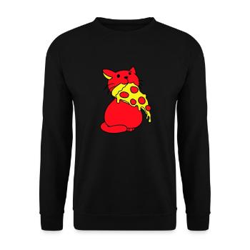 Katze Isst Salami Pizza Hunger Fast Food Essen - Unisex Pullover - Schwarz - Vorne - Alina (178cm) & Michal (187cm)