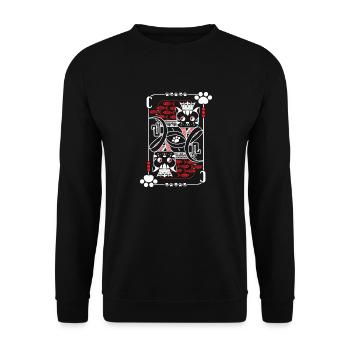 Katzen Karten Rücken - Unisex Pullover - Schwarz - Vorne - Alina (178cm) & Michal (187cm)