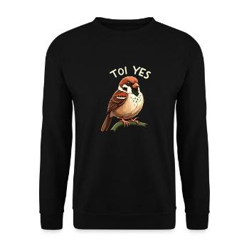 Du ja, Spatz - Unisex Pullover - Schwarz - Vorne - Alina (178cm) & Michal (187cm)