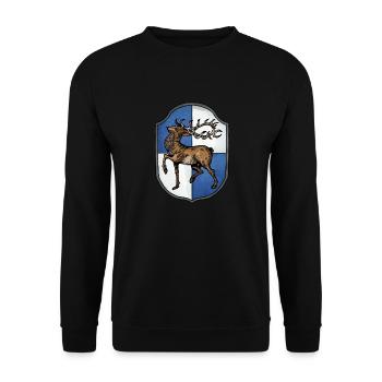 Wappen Hirsch - Unisex Pullover - Schwarz - Vorne - Alina (178cm) & Michal (187cm)
