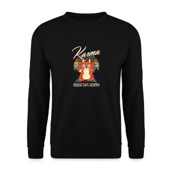Karma Regelt Das Schon - Yoga Spruch Humor Namaste - Unisex Pullover - Schwarz - Vorne - Alina (178cm) & Michal (187cm)