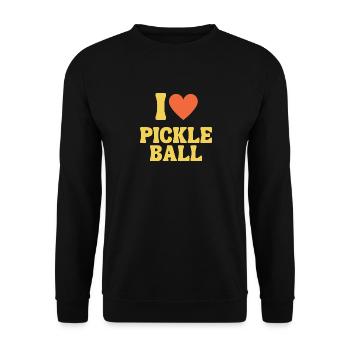 I love Pickleball Retro Pickle Ball Shirt mit Herz - Unisex Pullover - Schwarz - Vorne - Alina (178cm) & Michal (187cm)