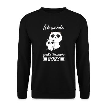 Große Schwester 2023 Panda Grosse Schwester 2023 G - Unisex Pullover - Schwarz - Vorne - Alina (178cm) & Michal (187cm)