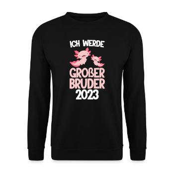 Großer Bruder 2023 Axolotl Grosser Bruder Geschenk - Unisex Pullover - Schwarz - Vorne - Alina (178cm) & Michal (187cm)