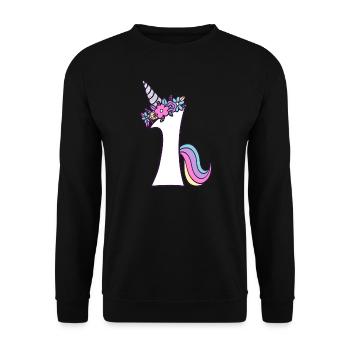 1st birthday girl 1 year old Little Unicorn - Unisex Sweatshirt - black - Front - Alina (178cm) & Michal (187cm)