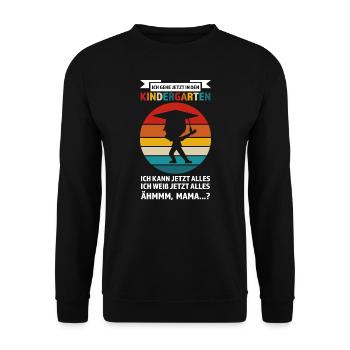 Kindergarten Anfang Kita-Kind Geschenk - Unisex Pullover - Schwarz - Vorne - Alina (178cm) & Michal (187cm)