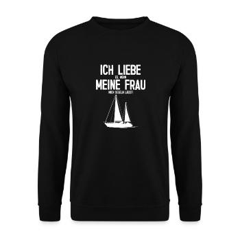 Ich liebe meine frau segeln Geschenk Boot Segler - Unisex Pullover - Schwarz - Vorne - Alina (178cm) & Michal (187cm)