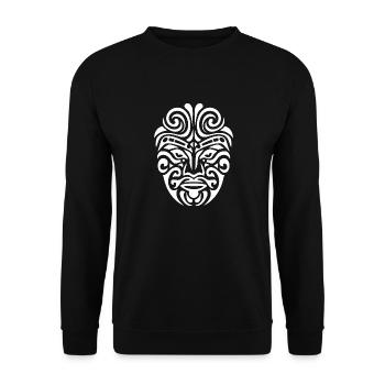 Faszinierende Maori Tattoo Kunst in Weiß - Unisex Pullover - Schwarz - Vorne - Alina (178cm) & Michal (187cm)