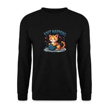 Knit Happens - Knitting Red Cat with Yarn - Unisex Sweatshirt - black - Front - Alina (178cm) & Michal (187cm)