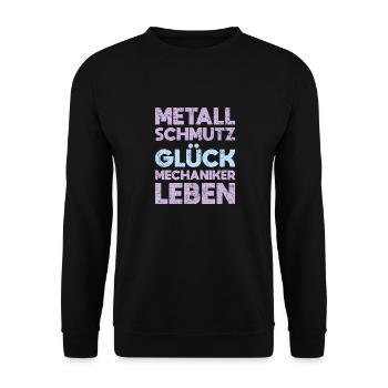 Metall, Schmutz, Glück – Mechaniker Leben - Unisex Pullover - Schwarz - Vorne - Alina (178cm) & Michal (187cm)