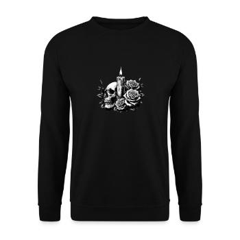 Gothic Totenkopf und Rosen Grafik - Unisex Pullover - Schwarz - Vorne - Alina (178cm) & Michal (187cm)