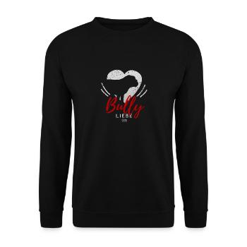Englische Bulldogge Liebe mit Herz - Unisex Pullover - Schwarz - Vorne - Alina (178cm) & Michal (187cm)