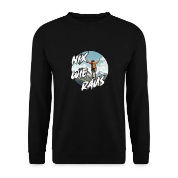 Nix wie raus - perfekt für Outdoor Fans, Wanderer - Unisex Pullover - Schwarz - Vorne - Alina (178cm) & Michal (187cm)
