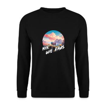 Familie beim Wandern genießt die Aussicht - Unisex Pullover - Schwarz - Vorne - Alina (178cm) & Michal (187cm)