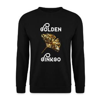 Golden ginkgo leaf | Ginkgo Biloba gift idea - Unisex Sweatshirt - black - Front - Alina (178cm) & Michal (187cm)