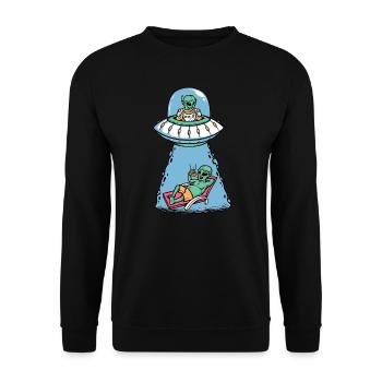 Alien eating pizza - Unisex Sweatshirt - black - Front - Alina (178cm) & Michal (187cm)