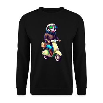 Mofa Moped Motorroller Scooter Biker Faultier - Unisex Pullover - Schwarz - Vorne - Alina (178cm) & Michal (187cm)
