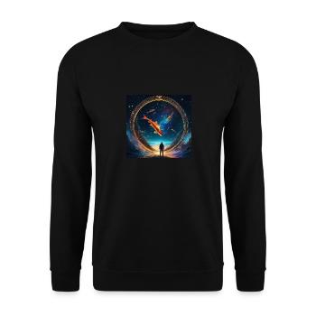 espace, poisson, poisson rouge, cercle, étoiles - Sweat-shirt Unisexe - noir - Devant - Alina (178cm) & Michal (187cm)