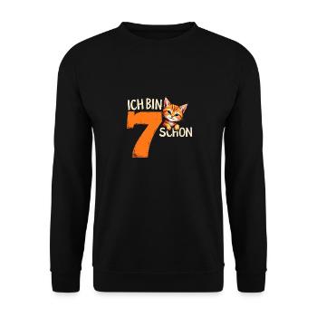 7. Geburtstag Mädchen Junge Katze Ich Bin Schon - Unisex Pullover - Schwarz - Vorne - Alina (178cm) & Michal (187cm)