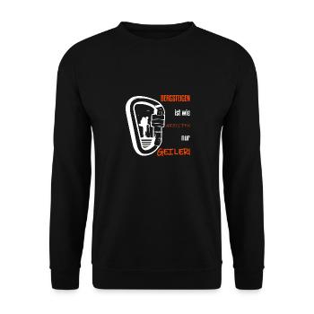 Bergsteigen ist GEILER - Unisex Pullover - Schwarz - Vorne - Alina (178cm) & Michal (187cm)