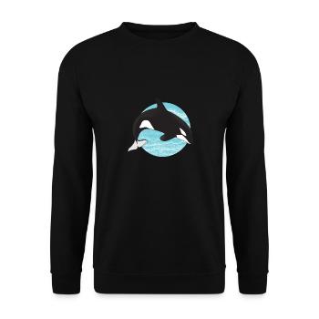 Killerwal im Ozeankreis - Unisex Pullover - Schwarz - Vorne - Alina (178cm) & Michal (187cm)