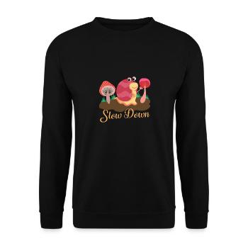Schnecke Genieße das Leben, mach langsam - Unisex Pullover - Schwarz - Vorne - Alina (178cm) & Michal (187cm)