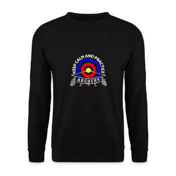 Bogenschütze cooler Spruch, Bogenschießen - Unisex Pullover - Schwarz - Vorne - Alina (178cm) & Michal (187cm)