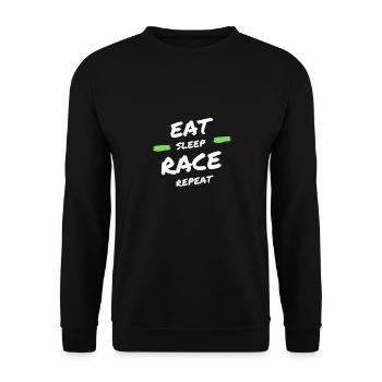 Simracer, Simracing, Eat Sleep Repeat Gift - Unisex Sweatshirt - black - Front - Alina (178cm) & Michal (187cm)