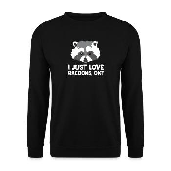 Waschbär - I just love Racoons, ok? - Unisex Pullover - Schwarz - Vorne - Alina (178cm) & Michal (187cm)