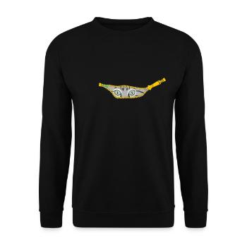 Katze schaut aus offenem Reisverschluss - Unisex Pullover - Schwarz - Vorne - Alina (178cm) & Michal (187cm)