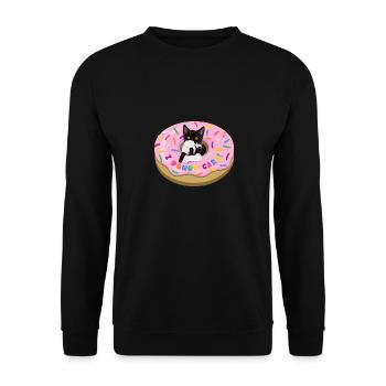 Katze Kira Donut "I DONUT CARE!" - Unisex Pullover - Schwarz - Vorne - Alina (178cm) & Michal (187cm)