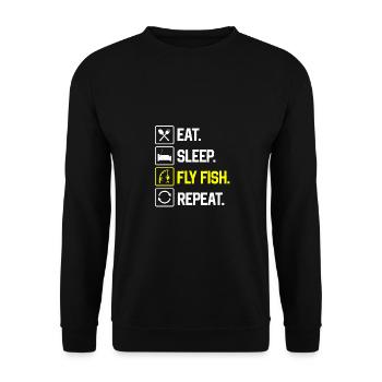 Eat Sleep Fly Fish Repeat Hobby Fisher Fishing Rod - Unisex Pullover - Schwarz - Vorne - Alina (178cm) & Michal (187cm)