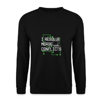 I Resolve Merge Conflicts Coder Software Developer - Unisex Pullover - Schwarz - Vorne - Alina (178cm) & Michal (187cm)