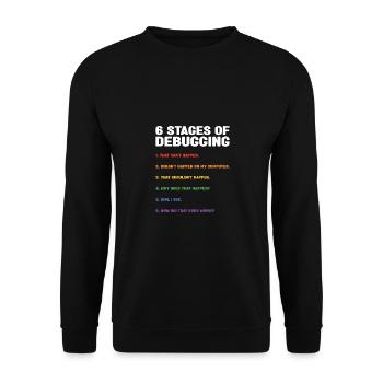 6 Stages Of Debugging Coder Programmer Software De - Unisex Pullover - Schwarz - Vorne - Alina (178cm) & Michal (187cm)