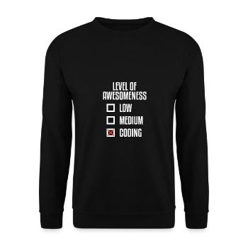 Level Of Awesomeness Low Medium Coding Programming - Unisex Pullover - Schwarz - Vorne - Alina (178cm) & Michal (187cm)