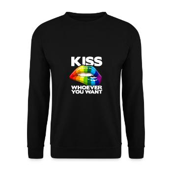 Kiss Whoever You Want Lesbian Pansexual Diversity - Unisex Pullover - Schwarz - Vorne - Alina (178cm) & Michal (187cm)