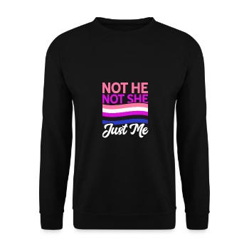 Not He Not She Just Me Lesbian Proud Rainbow Queer - Unisex Pullover - Schwarz - Vorne - Alina (178cm) & Michal (187cm)