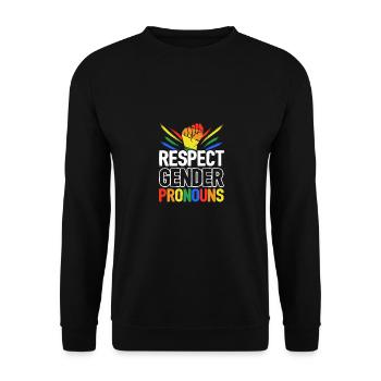Respect Gender Pronouns Bisexual Rainbow Proud Gay - Unisex Pullover - Schwarz - Vorne - Alina (178cm) & Michal (187cm)