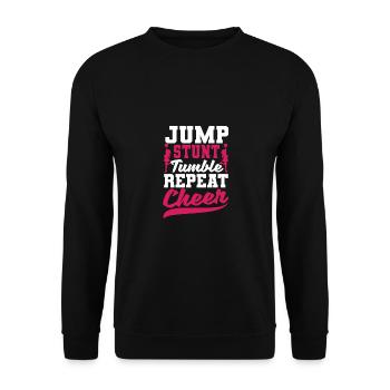 Jump Stunt Tumble Repeat Cheerleading Cheerleader - Unisex Pullover - Schwarz - Vorne - Alina (178cm) & Michal (187cm)