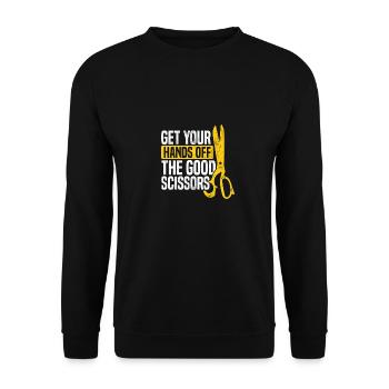Get Your Hands Off The Good Scissors Crocheting Wo - Unisex Pullover - Schwarz - Vorne - Alina (178cm) & Michal (187cm)